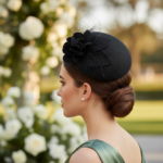 Chapeau de mariage élégant avec fleur et voile en filet – Image 21