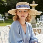 Chapeau de paille élégant à large bord avec ruban rayé – Image 11