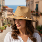 Chapeau fedora en paille orné de perles – Image 4