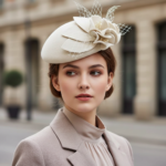 Chapeau de mariage élégant avec fleur et voile en filet – Image 7