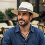 Chapeau Panama tressé avec ruban chevron noir et blanc – Image 7