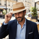 Chapeau Panama double couleur à ruban noir et médaillon doré – Image 4