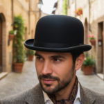 Chapeau melon noir avec ruban satiné