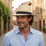 Chapeau panama tressé avec bande noire – Image 6