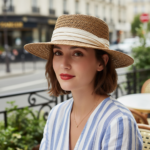 Chapeau en paille avec ruban clair allure estivale