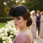 Chapeau de mariage élégant avec fleur et voile en filet – Image 19