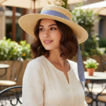 Chapeau de paille élégant à large bord avec ruban rayé – Image 6