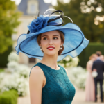 Chapeau de mariage femme élégant avec voile et fleurs en organza – Image 4