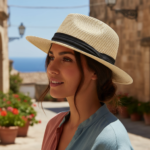 Chapeau panama tressé avec bande noire – Image 9