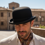 Chapeau melon rétro noir à bord relevé