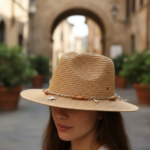 Chapeau fedora en paille orné de perles