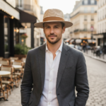 Chapeau Panama double couleur à ruban noir et médaillon doré – Image 7