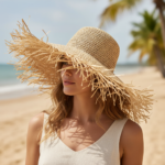 Chapeau de paille bohème à large bord effiloché