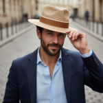 Chapeau Panama double couleur à ruban noir et médaillon doré – Image 6
