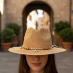 Chapeau fedora en paille orné de perles – Image 2