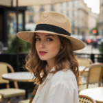 Chapeau fedora paille fine et bande noire