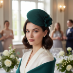 Chapeau de mariage élégant avec fleur et voile en filet – Image 13