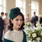 Chapeau de mariage élégant avec fleur et voile en filet – Image 10