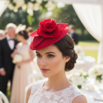 Chapeau de mariage élégant avec fleur et voile en filet – Image 18