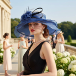 Chapeau de mariage femme élégant avec voile et fleurs en organza – Image 3