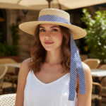 Chapeau de paille élégant à large bord avec ruban rayé – Image 4