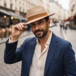 Chapeau Panama double couleur à ruban noir et médaillon doré – Image 5