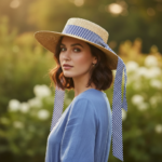 Chapeau de paille élégant à large bord avec ruban rayé – Image 10