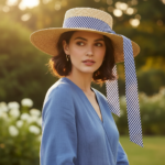 Chapeau de paille élégant à large bord avec ruban rayé – Image 12