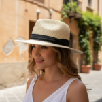 Chapeau panama tressé avec bande noire – Image 13