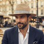 Chapeau Panama en paille tressée avec ruban rayé kaki et noir – Image 5