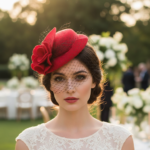 Chapeau de mariage élégant avec fleur et voile en filet – Image 15