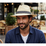 Chapeau Panama tressé avec ruban chevron noir et blanc – Image 5