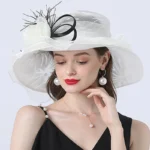 Chapeau de mariage femme élégant avec voile et fleurs en organza – Image 2