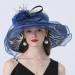 Chapeau de mariage femme élégant avec voile et fleurs en organza – Image 5