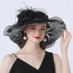 Chapeau de mariage femme élégant avec voile et fleurs en organza – Image 3