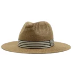 Chapeau Panama en paille tressée avec ruban rayé beige et noir