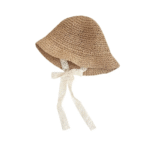 Chapeau de paille bébé avec nœud en dentelle – Image 10