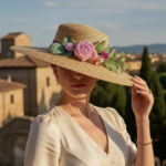 Chapeau de paille à large bord avec fleurs – chapeau élégant pour cérémonie – Image 7