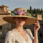 Chapeau de paille à large bord avec fleurs – chapeau élégant pour cérémonie – Image 4