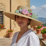Chapeau de paille à large bord avec fleurs – chapeau élégant pour cérémonie – Image 9