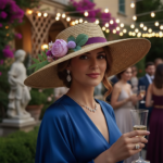 Chapeau de paille à large bord avec fleurs – chapeau élégant pour cérémonie – Image 2