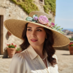 Chapeau de paille à large bord avec fleurs – chapeau élégant pour cérémonie – Image 8