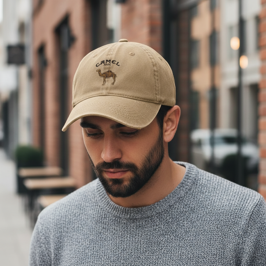 Whisk_5b6536784d1426a9d2d4e142d9dc6cebdr Casquette camel en coton – style vintage unisexe – Image 1