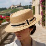 Chapeau de paille élégant style canotier