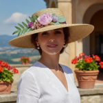 Chapeau de paille à large bord avec fleurs – chapeau élégant pour cérémonie – Image 5