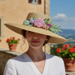 Chapeau de paille à large bord avec fleurs – chapeau élégant pour cérémonie – Image 6