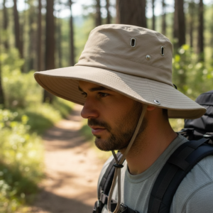 Chapeau de randonnée anti-UV large bord avec cordon