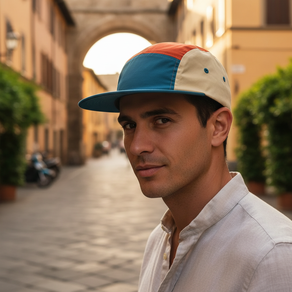 Whisk_cec9b20f75eb33b80ec477e607982e9ddr Casquette patchwork multicolore unisexe style outdoor – Image 1