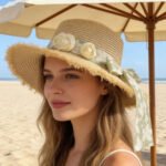 Chapeau de paille en raphia pour femme à dessus plat