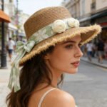 Chapeau de paille en raphia pour femme à dessus plat – Image 3